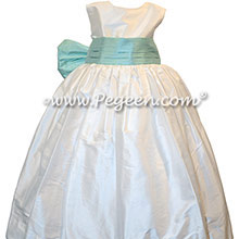 Toddler Aqualine and Antique White Silk Flower Girl Dresses Style 398