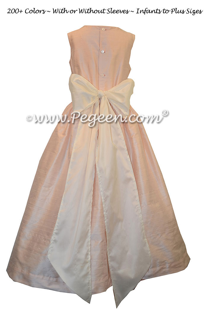 Ivory and baby pink custom silk flower girl dresses - Pegeen Classic Style 398