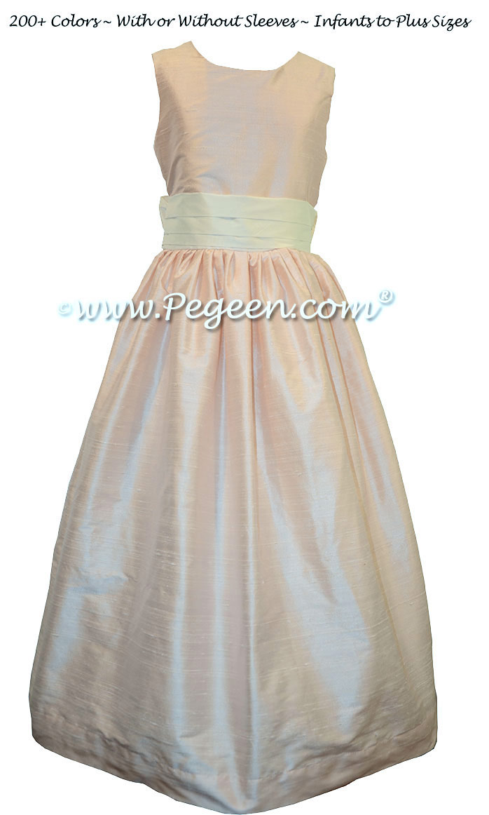 Ivory and baby pink custom silk flower girl dresses - Pegeen Classic Style 398