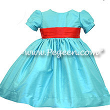 Pacific blue and Christmas Red infant silk flower girl dresses