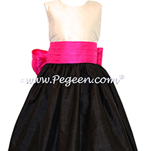 Boing (Fuchsia) and Black Skirt with Antique White Bodice Flower Girl Dresses  Style 398