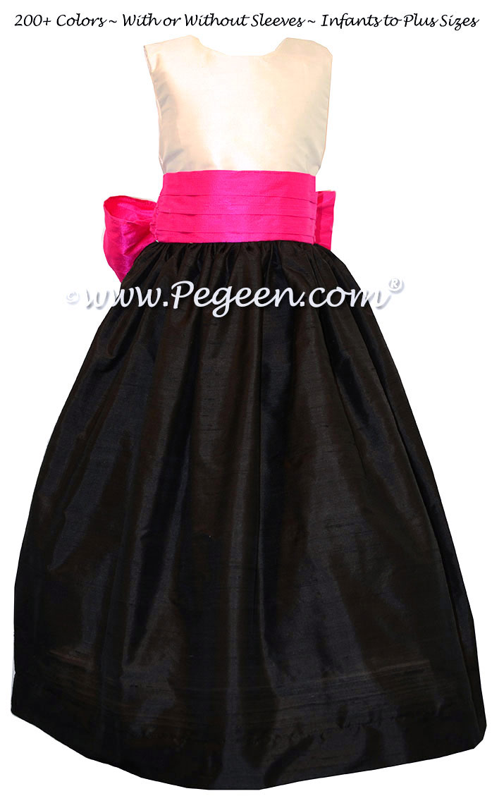 Flower Girl Dresses White Bodice, Boing Pink and Black Style 398 | Pegeen