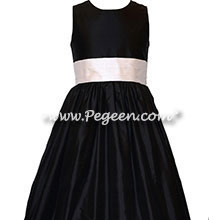 Champagne Pink and Black Custom Silk Flower Girl Dresses Style 398