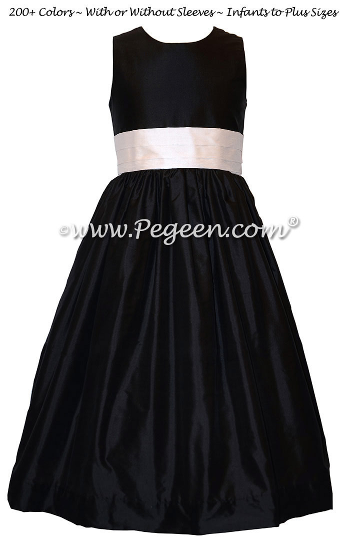 Champagne Pink and Black Custom Silk Flower Girl Dresses Style 398 | Pegeen