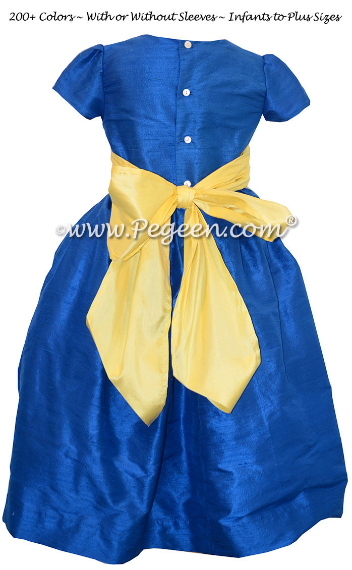 Flower Girl dresses - Style 398 Blue Indigo and Saffron Yellow | Pegeen