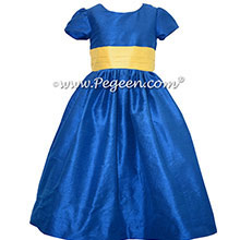 Blue Indigo and Saffron Yellow Flower Girl dresses - Pegeen Style 398