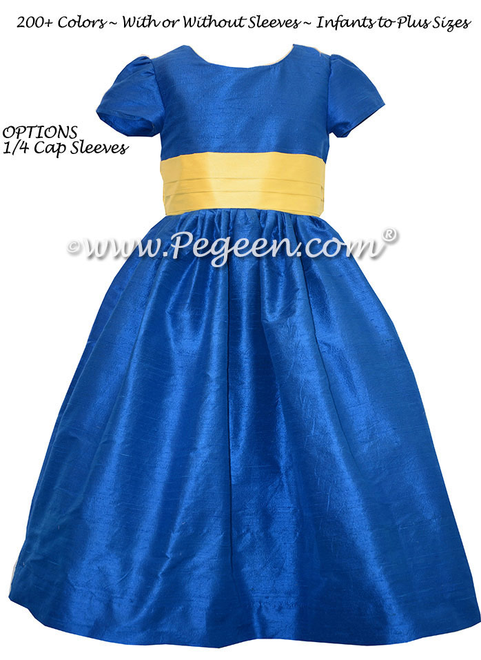Flower Girl dresses - Style 398 Blue Indigo and Saffron Yellow | Pegeen