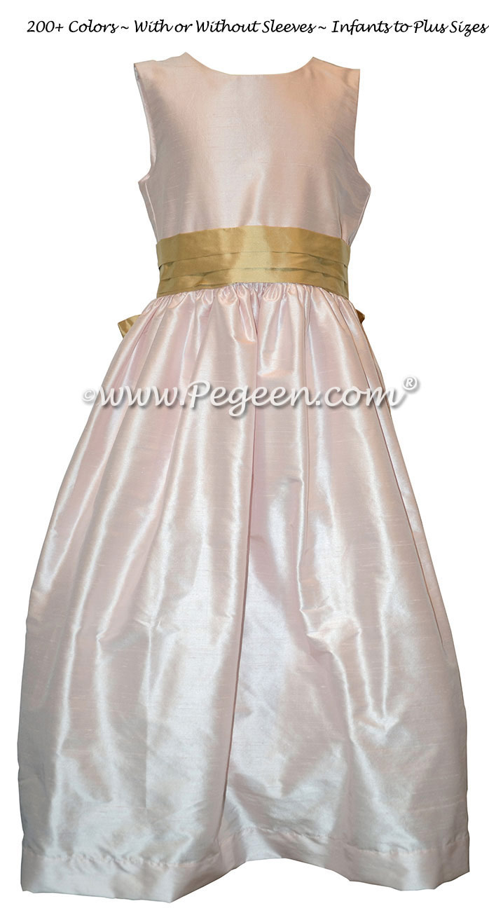 Flower Girl Dress Style 398 in Blush and Spun Gold