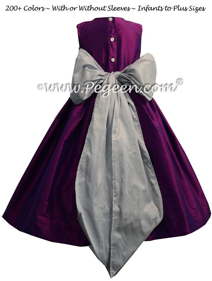 Flower Girl Dress in Boysenberry and Platinum Gray - Pegeen Style 398