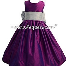 Flower Girl Dress in Boisenberry and Platinum Gray - Pegeen Style 398