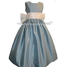 New Ivory and Caribbean Blue flower girl dresses Style 398