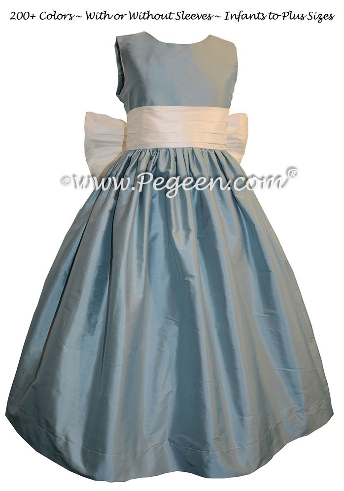 Flower girl dresses Style 398 Ivory and Caribbean Blue | Pegeen