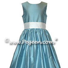French Blue and Platinum Silk flower girl dresses and back flowers