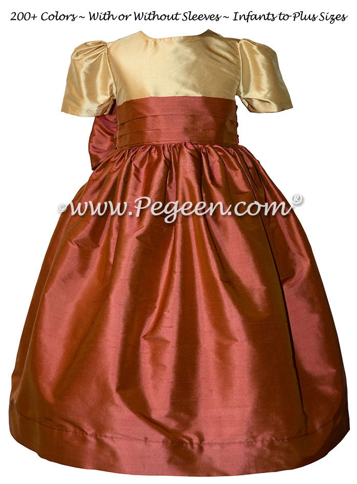 Custom Silk Bisque and Autumn Flower Girl Dresses | Pegeen