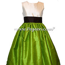 Flower Girl Dress Style 398 - in Grass Green and Semi Sweet Brown