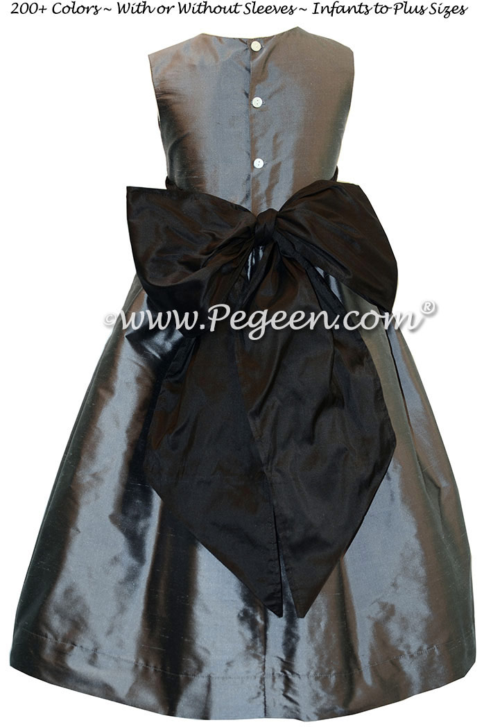Medium gray and black custom silk flower girl dresses