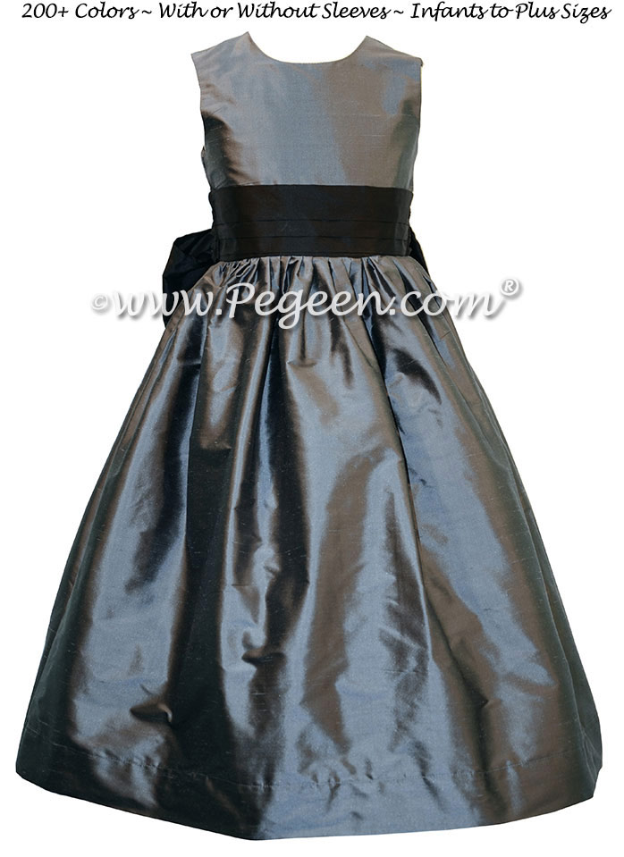 Medium gray and black custom silk flower girl dresses