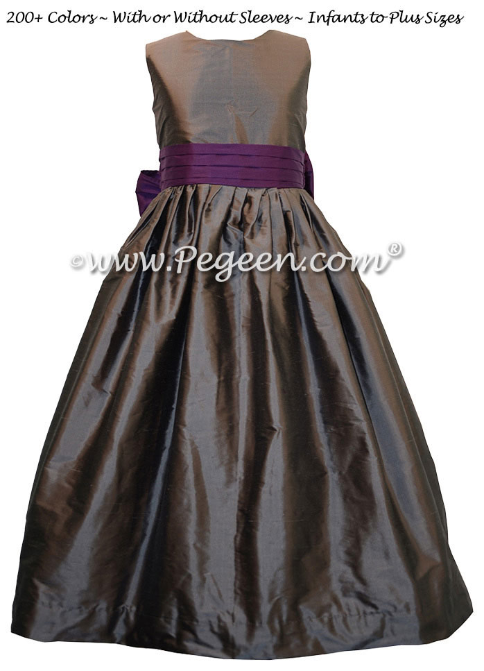 Flower girl dresses Classic Style 398 Deep plum and medium gray | Pegeen