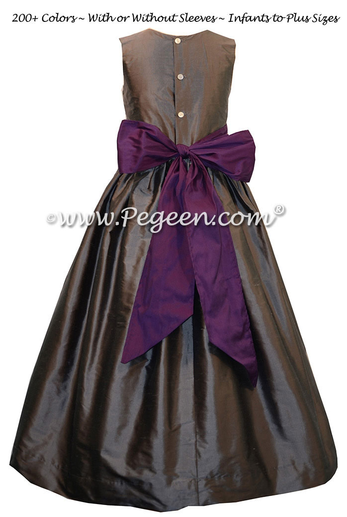 Flower girl dresses Classic Style 398 Deep plum and medium gray | Pegeen