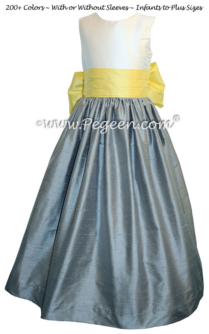 Flower Girl Dress in Lemonade and Morning Gray - Pegeen Style 398