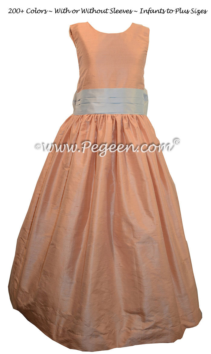 Flower girl dress in peach and baby blue silk Style 398 | Pegeen