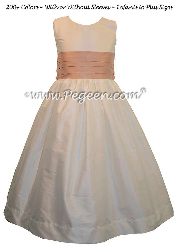 Flower Girl Dress Style 398 in New Ivory and Peach Silk | Pegeen