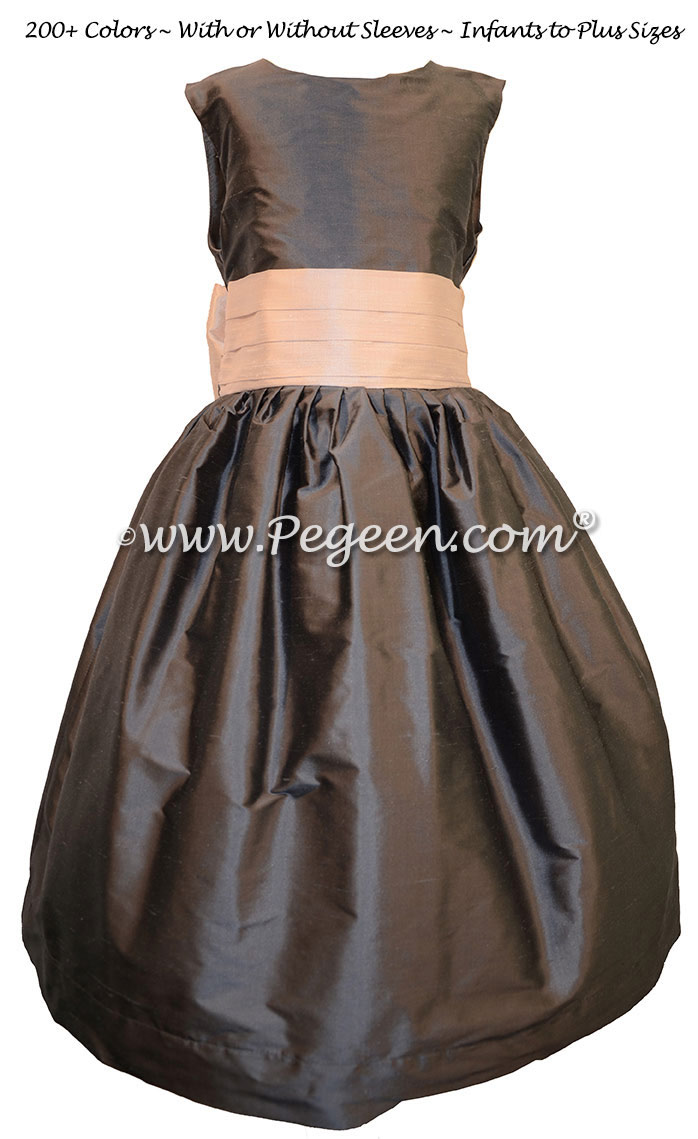 MEDIUM GRAY AND BALLET PINK SILK JUNIOR BRIDESMAIDS DRESS