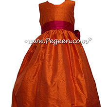 Mango and Raspberry silk flower girl dresses in silk style 398 by Pegeen