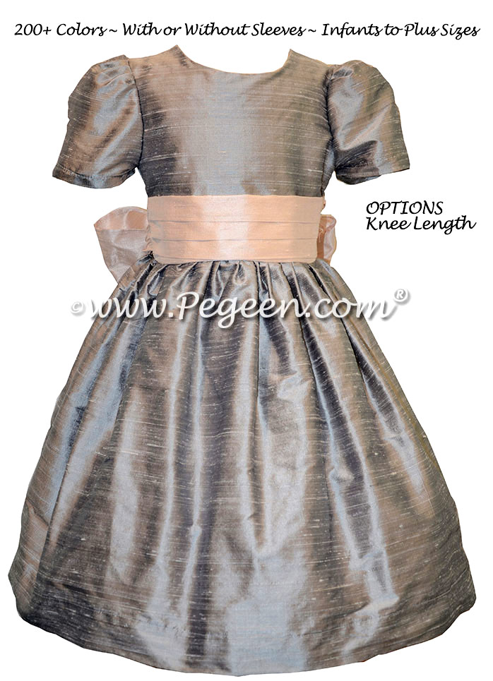 Custom Silk Flower Girl Dress in Silver Gray, Ballet Pink  | Pegeen