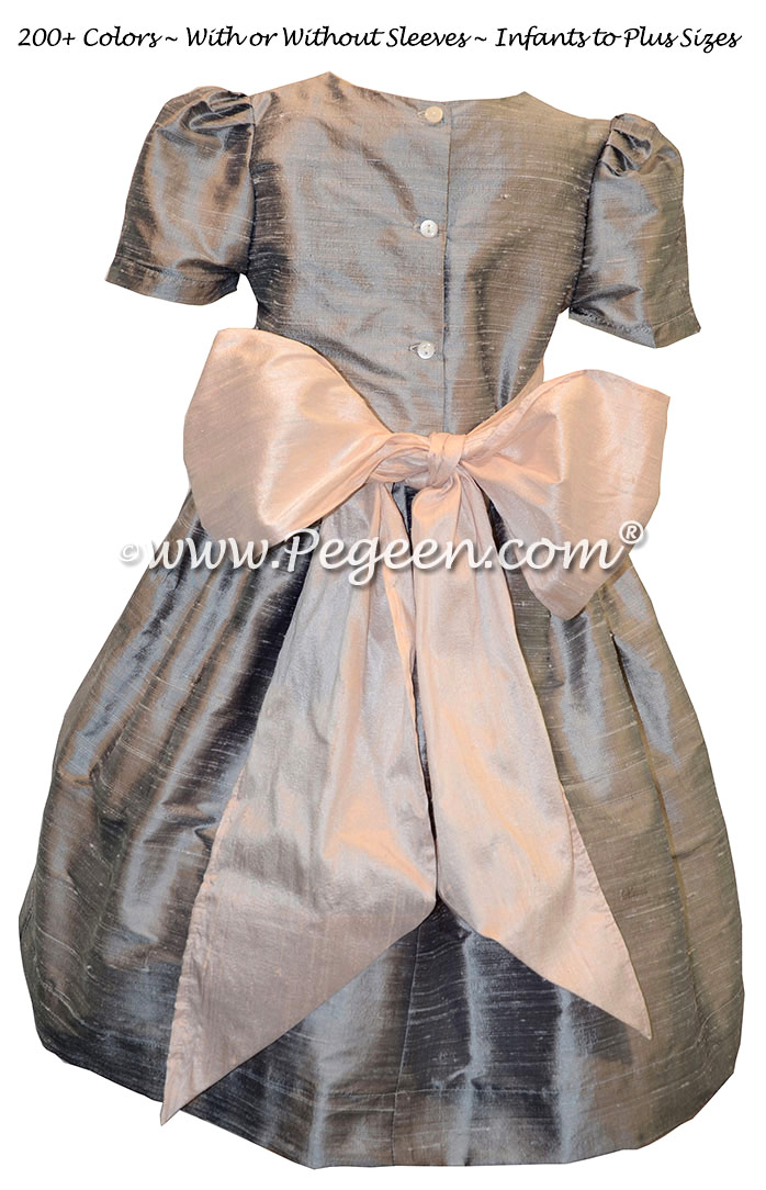 Custom Silk Flower Girl Dress in Silver Gray, Ballet Pink  | Pegeen