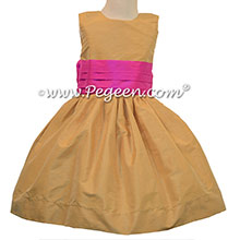 SPUN GOLD AND CERISE PINK FLOWER GIRL DRESSES
