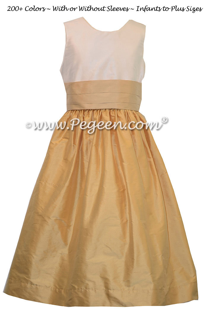 Spun Gold and Pure Gold Silk Flower Girl Dresses