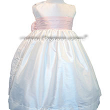 Ballet Pink and White custom silk flower girl dresses with silk bow