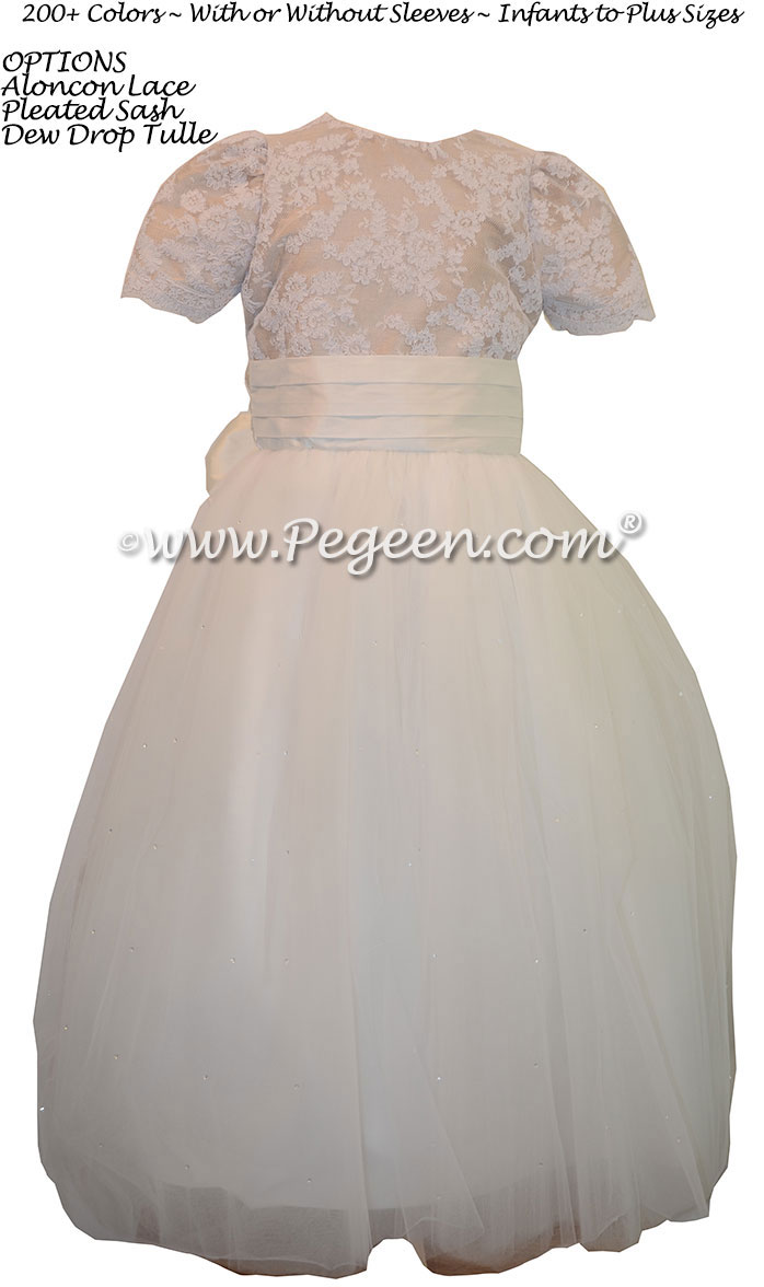 Summer Tan ALONCON LACE CUSTOM Flower Girl Dresses WITH TULLE