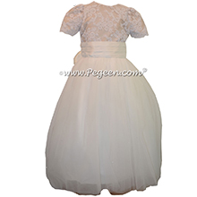 Aloncon Lace and Summer Tan Tulle Flower Girl Dresses