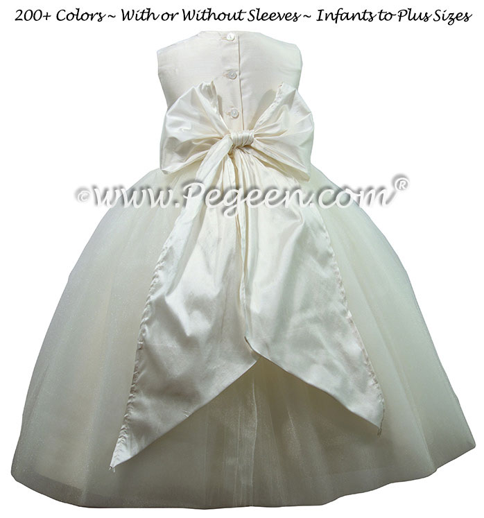 Couture Style Antique White Silk Flower Girl Dresses