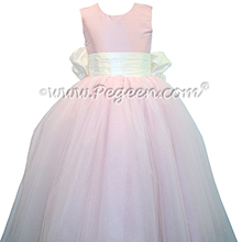 Baby Pink and New Ivory ballerina style Flower Girl Dresses with Crystal tulle