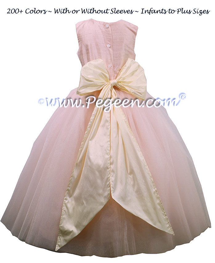  Flower Girl Dresses with Tulle, Pink silk ballerina style ~ Couture Style 402 | Pegeen