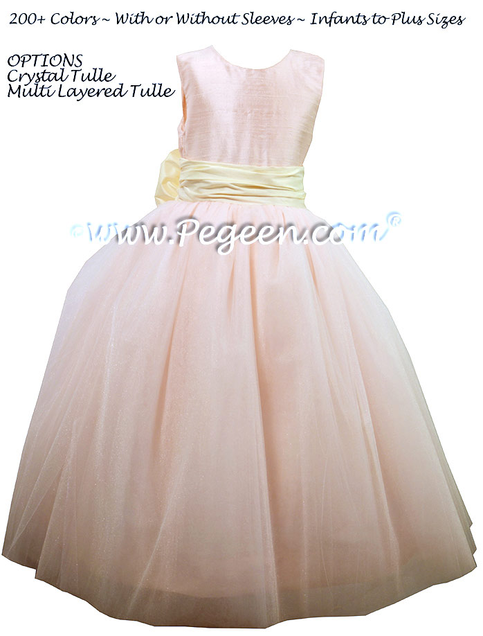  Flower Girl Dresses with Tulle, Pink silk ballerina style ~ Couture Style 402 | Pegeen