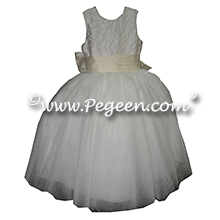 Pearled Bodice with Antique White and Crystal Tulle and  silk and  tulle ballerina style flower girl dresses Style 402 Pegeen