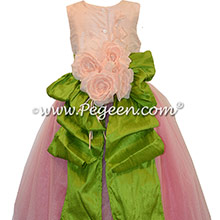Gumdrop Pink and Green ballerina style Flower Girl Dresses with Crystal tulle