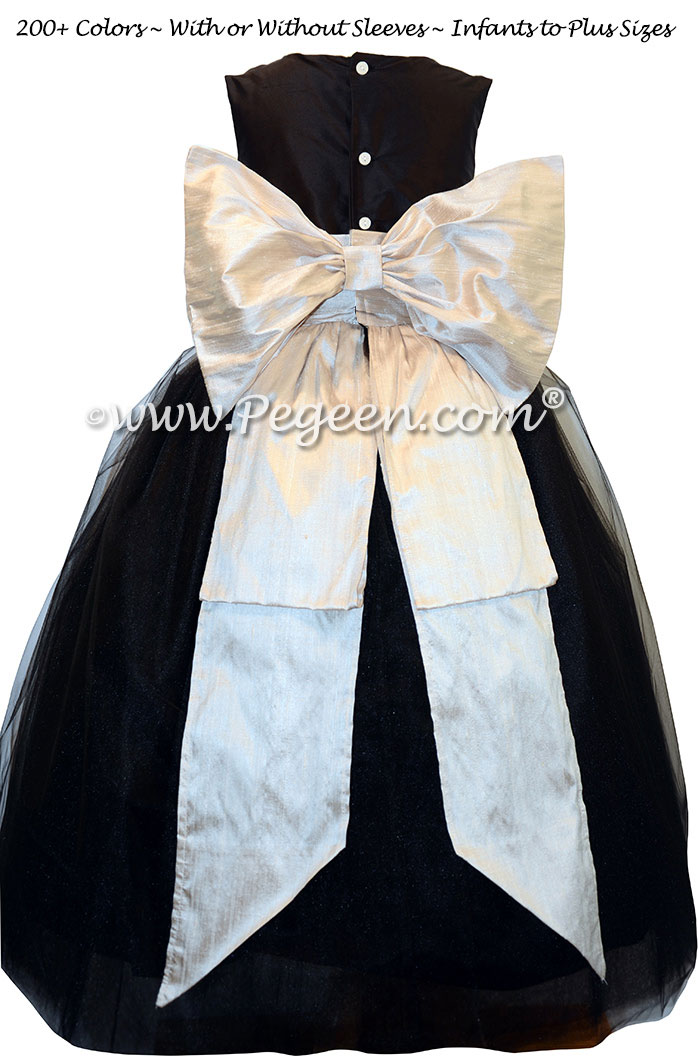 Black and Toffee Silk and Tulle ballerina style FLOWER GIRL DRESSES