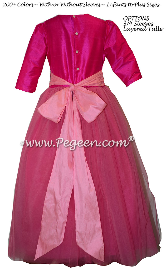 Boing Hot Pink and Bubblegum 3/4 Sleeves Tulle Flower Girl Dresses | Pegeen