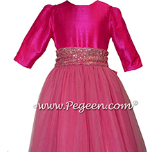 Boing Hot Pink and Bubblegum 3/4 Sleeves Tulle Flower Girl Dresses