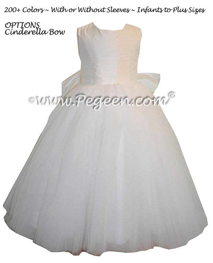 First Communion or Flower Girl Dresses with Cinderella Sash in Antique White