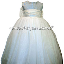 Cloud Blue and New Ivory ballerina style Flower Girl Dresses with layers and layers of tulle