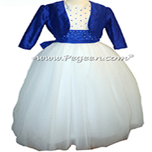 Antique White and Sapphire Blue ballerina style FLOWER GIRL DRESSES with Swarovski Crystals and layers of tulle and Glitter