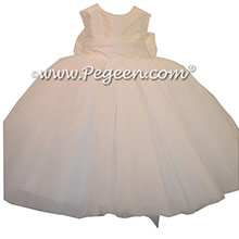 Antique White silk tulle flower girl dress with dew drop tulle