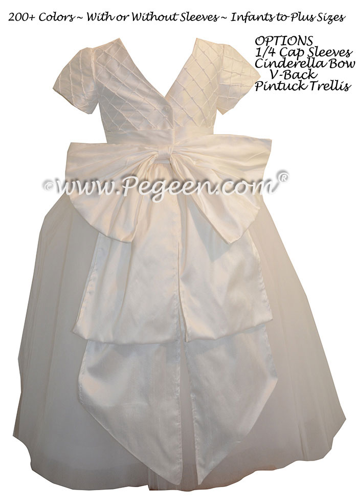 ballerina style Flower Girl Dresses with Cinderella Sash in Antique White