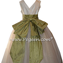 Silk and Tulle FLOWER GIRL DRESSES in Sage Green and Metallic Tulle - Style 394